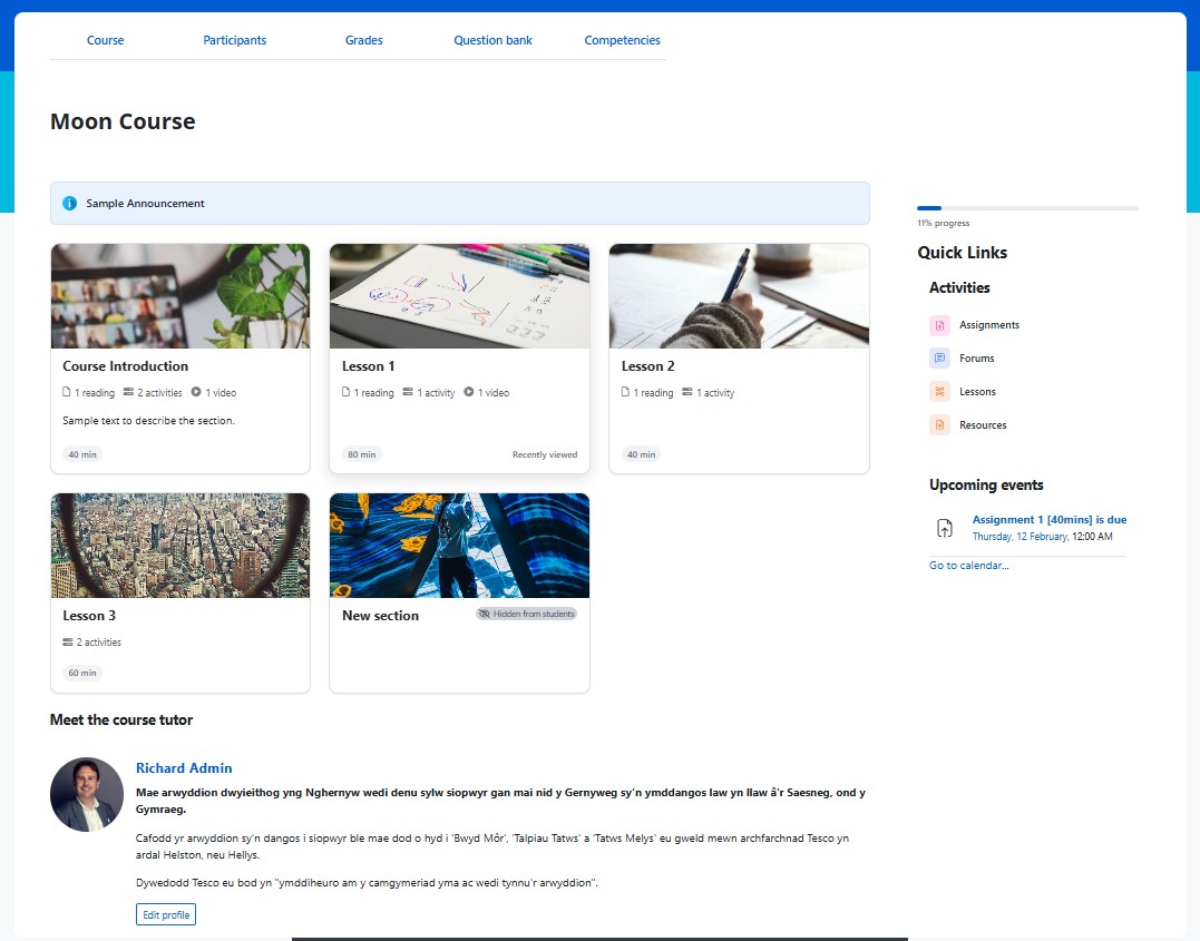 Standard Moodle Boost theme before Mallard was applied - the baseline state used to measure the design transformation